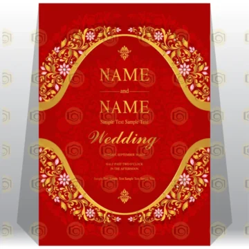 Elegant Wedding Invitation Card Template Featuring A Decorative Gold Border